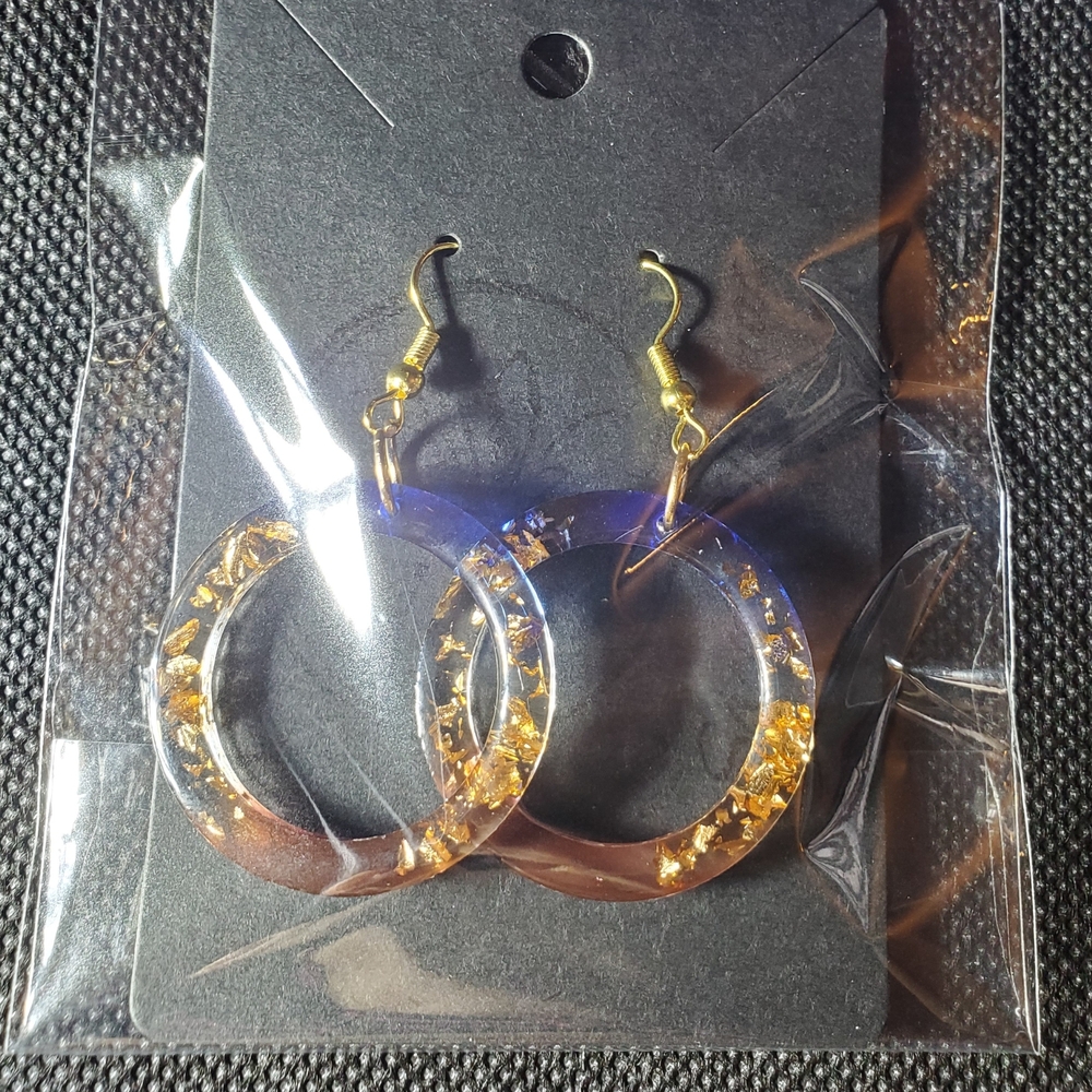 Gold and Blue Resin Hoop Earrings - Picture 6 of 9